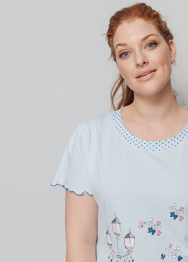 Pyjama court coton imprimé Bleu