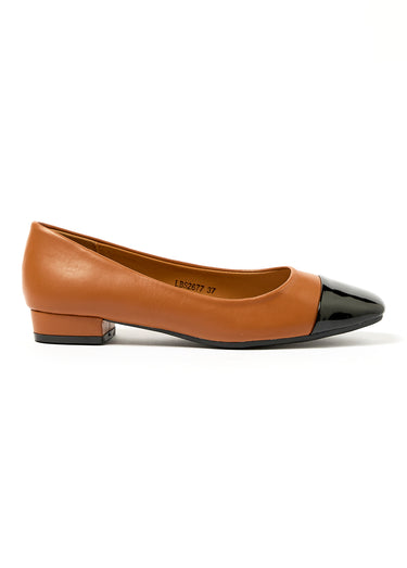 Ballerines chic bi matière petit talon Camel