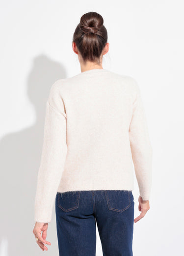 Pull col rond détail motif sequins Beige Clair