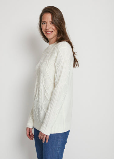 Pull chaud court col montant torsades Ecru