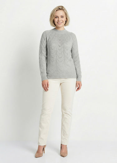 Pull maille chinée ajourée col rond Gris Chine