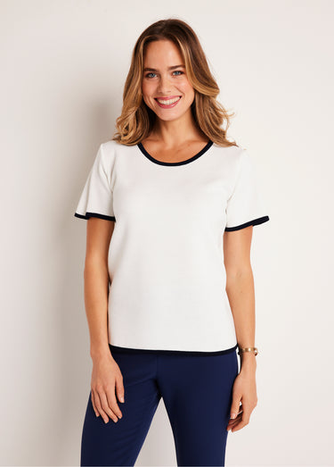 Pull court manches courtes bicolore Blanc/Marine