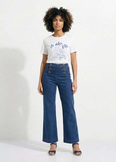 T-shirt coton inscription Dolce Vita Blanc