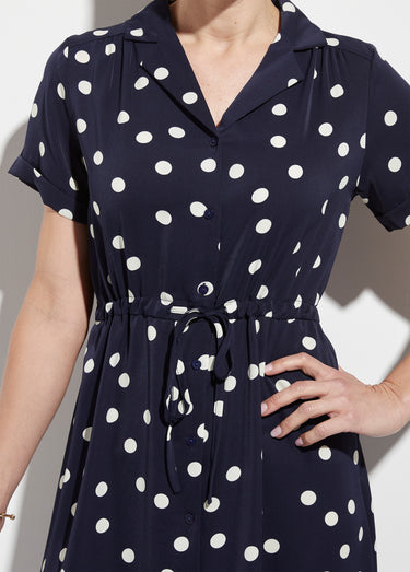 Robe chemisier à pois longue à ceinturer Marine Pois