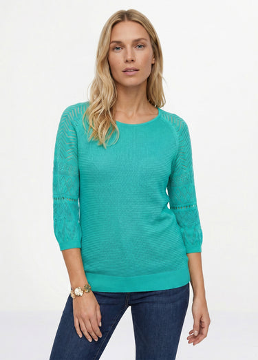 Pull léger manches 3/4 raglan col rond Aqua