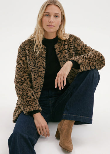 Veste manteau matelassée réversible avec une face motif léopard Léopard noir