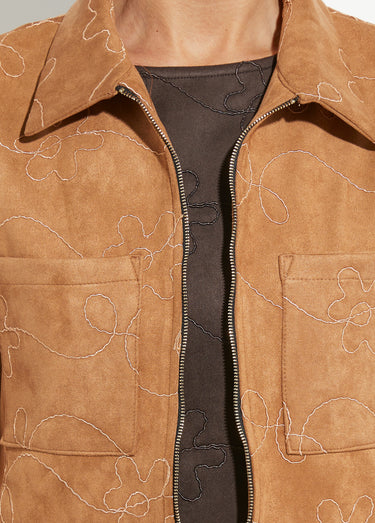 Veste zippée style motard, simili cuir Camel