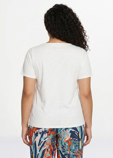 T-shirt coton maille flammée dentelle Blanc
