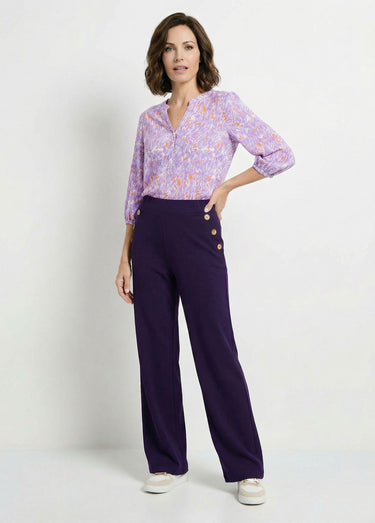Pantalon large uni taille semi-élastiquée Violet