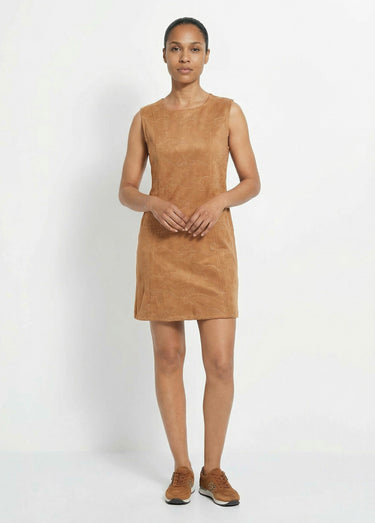 Robe chasuble suédine rebrodée col rond Camel
