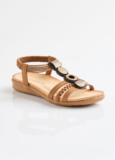 Sandales bijoux ouvertes compensées largeur confort Camel