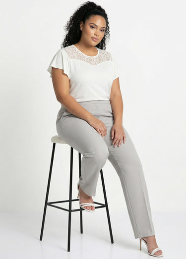 Pantalon droit taille semi-élastiquée Argent