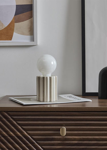 Lampe nomade à piles, pied céramique Taupe/Blanc