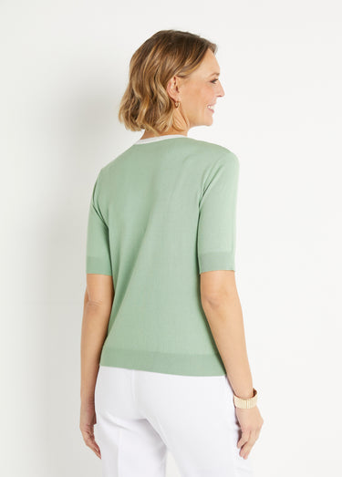 Pull doux manches courtes col rond Vert d'eau