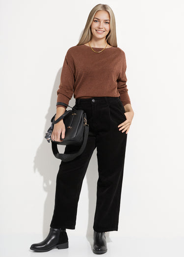 Pantalon large velours, spécial PETITE Noir