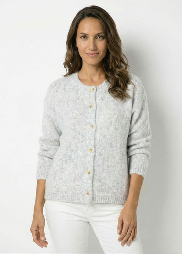 Gilet col rond en maille avec laine Gris Clair