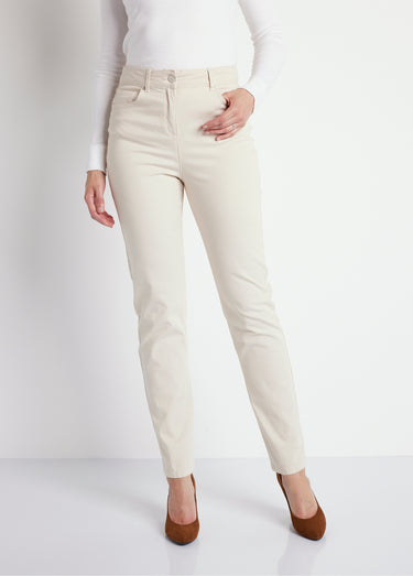Pantalon droit 5 poches coton stretch Beige