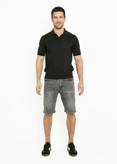 Polo en maille fine, manches courtes Noir