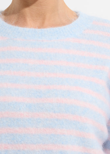 Pull rayé avec laine, dos boutonné Bleu/Rose
