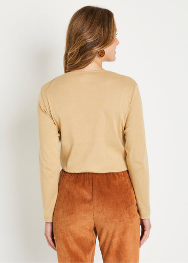 T-shirt marinière court coton manches longues Uni Camel