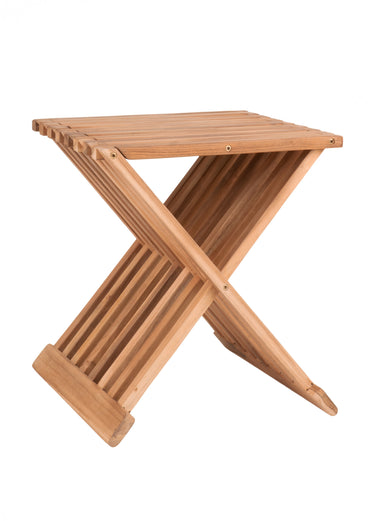 Table d'appoint ajourée en teck à lattes Naturel