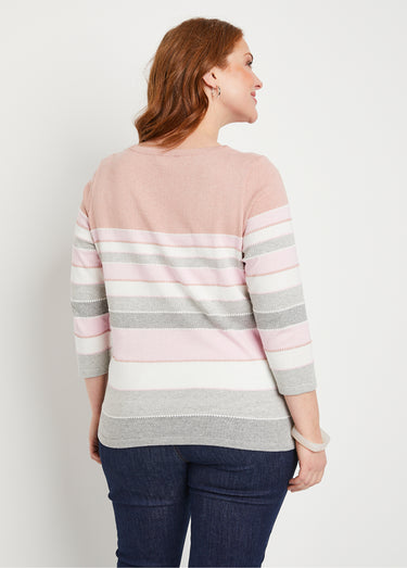 Pull maille jacquard fantaisie Rayé rose