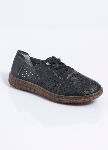 Baskets lacées cuir perforé largeur standard Noir