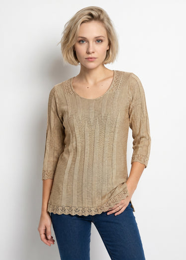 Pull court ajouré col rond Ficelle