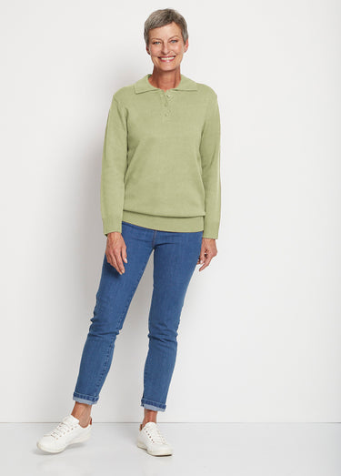 Pull col polo maille épaisse Vert Tilleul