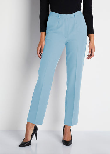 Pantalon droit taille semi-élastiquée tissu infroissable Bleu