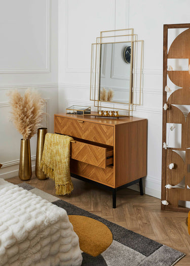 Commode bois façon chevrons, 3 tiroirs Marron/Noir