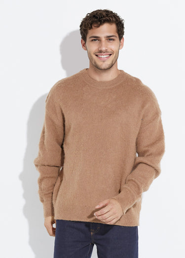 Pull épais chaud avec laine et col rond Camel