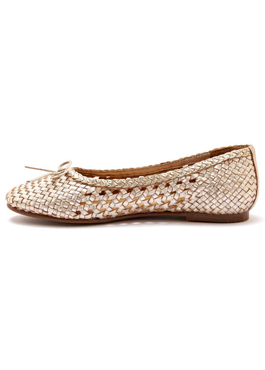 Ballerines cuir tressé, largeur confort Dore