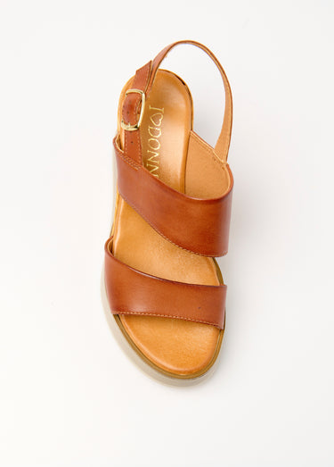 Sandales cuir compensées, talon aspect bois Marron