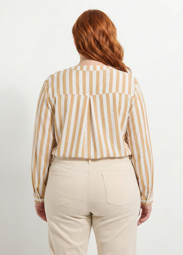 Tunique rayée encolure tunisienne Ecru/Beige