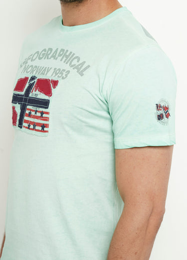 T-shirt col rond drapeau brodé Vert Menthe