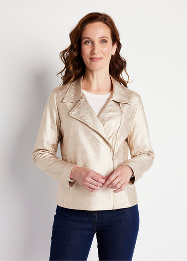 Blouson zippé tissu enduit brillant Beige Irise
