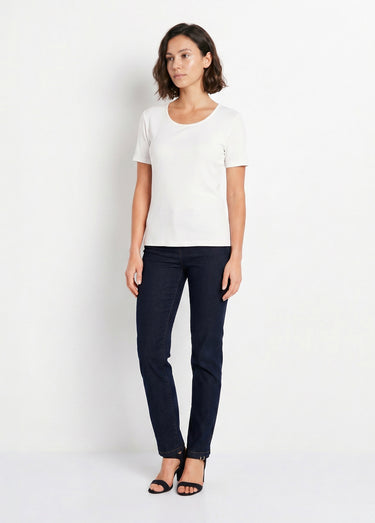 T-shirt coton côtelé col rond Blanc