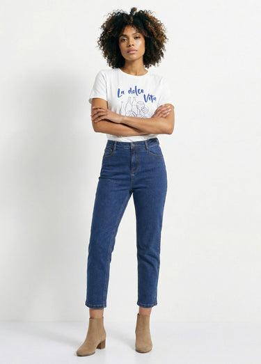 Jean droit taille haute 7/8 stretch Stone