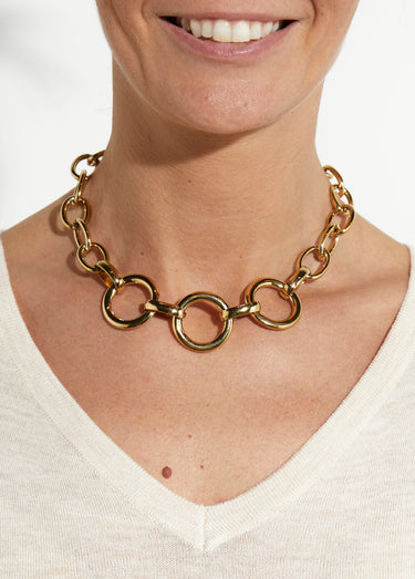 Collier maillons fantaisie, acier inox Dore