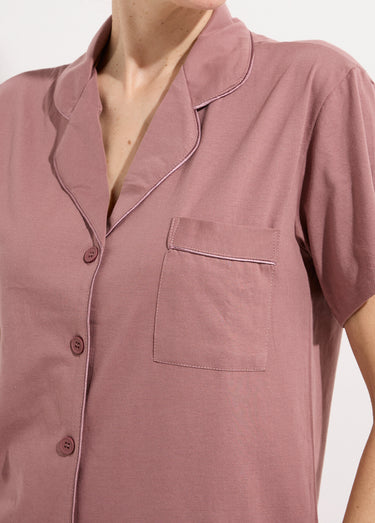 Pyjama short en jersey, col chemisier Prune