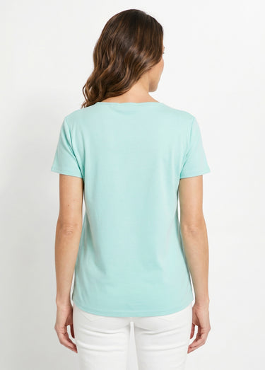 T-shirt macramé coton uni manches courtes Aqua
