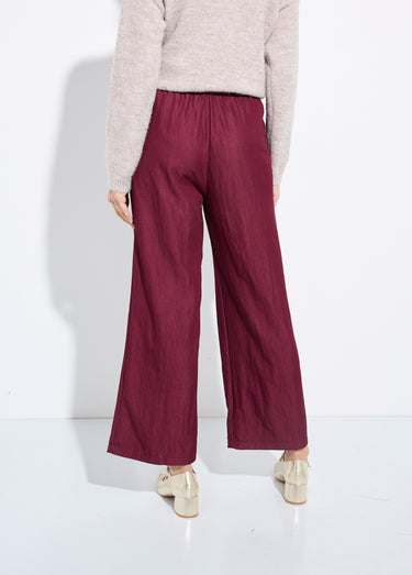 Pantalon fluide élastiqué twill uni Bordeaux