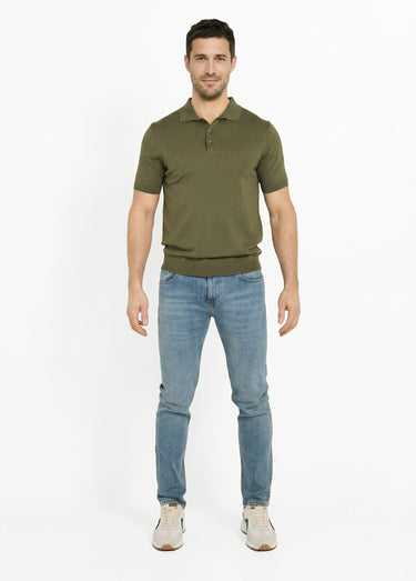 Polo en maille fine, manches courtes Kaki