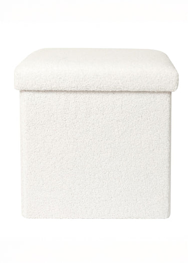Pouf bouclette avec coffre de rangement 1B Blanc