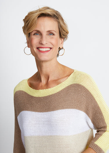Pull rayé manches 3/4 point mousse Jaune/Dore