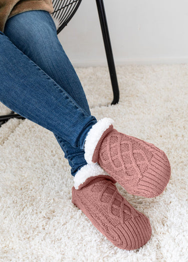 Chaussons chaussettes antidérapants fourrés Rose / doré
