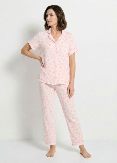 Pyjama boutonné gaze de coton imprimée Rose
