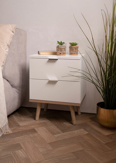 COPENHAGUE Chevet 2 tons effet chêne Blanc
