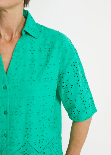 Chemisier manches courtes brodé Vert